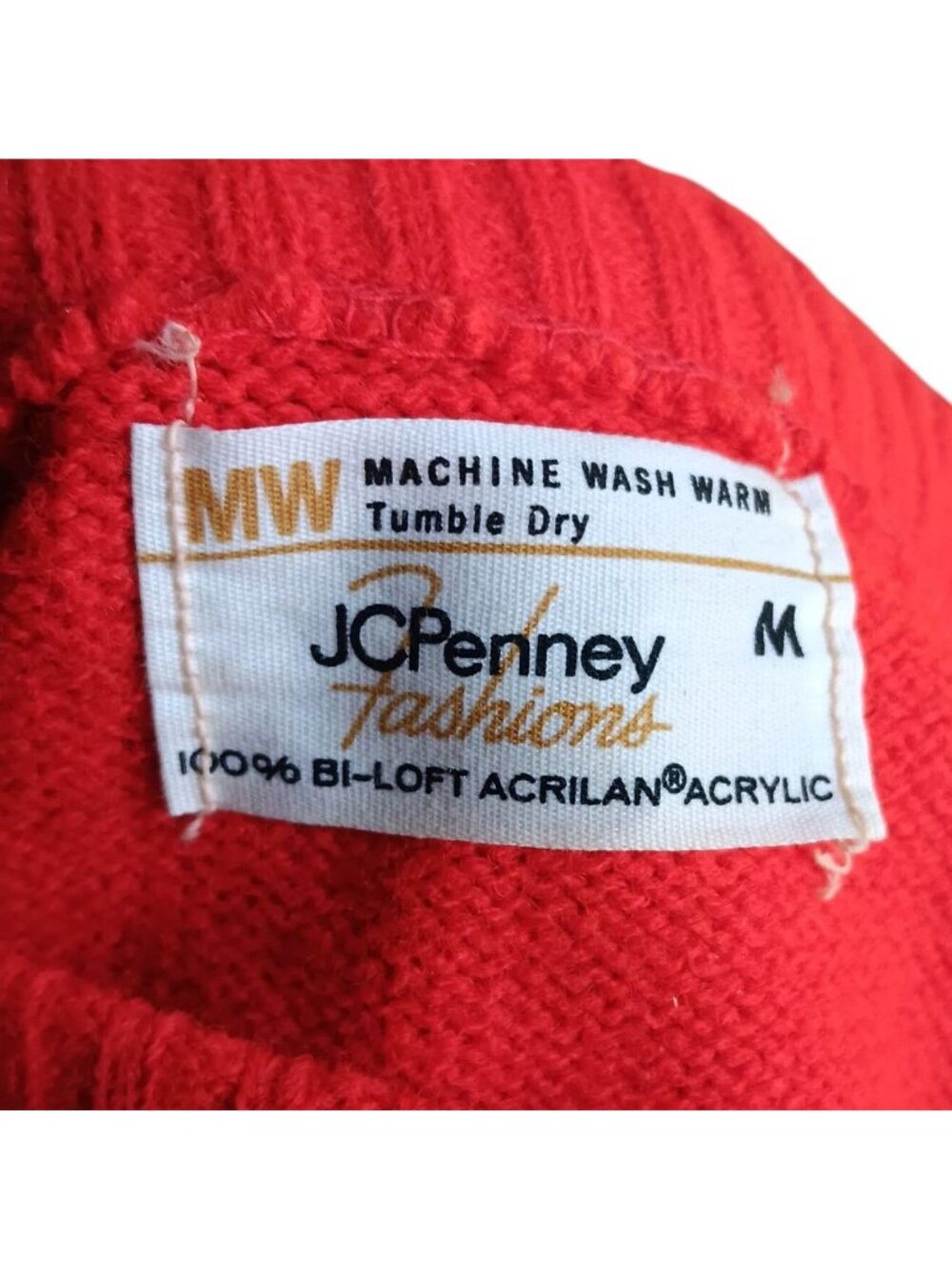 True Vintage Tank Sweater Medium 1970's JC PENNEY Cherry Red Pockets Disco